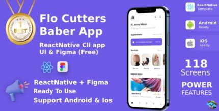 FloCutters ANDROID + IOS + FIGMA UI Kit ReactNative BeautySalons, Spa, Massage, Barber Booking