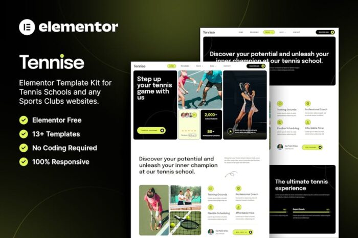 Tennise – Tennis School & Sports Club Elementor Template Kit