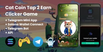 Cat Coin Tap-2-Earn Clicker Game With Telegram Mini App + API + Bot + Solana Wallet Connect