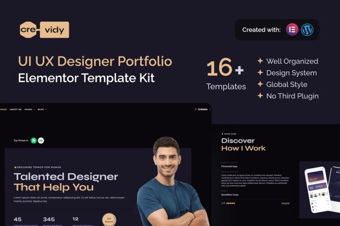 Crevidy - UI UX Designer Portfolio Elementor Pro Template Kit