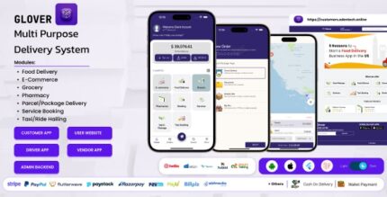 Glover – Grocery, Food, Pharmacy Courier & Service Provider + Backend + Driver & Vendor app v1.7.50