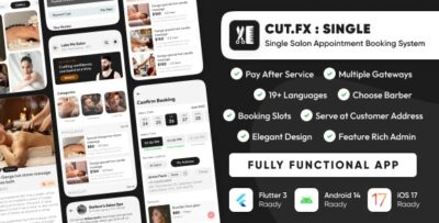 Single Cutfx Salon Appointment Booking System with Salon Admin & Mobile App Laravel & Flutter