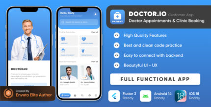 Doctor.io Book Doctor Appointment, Online Diagnostic, Multi-Vendor App with Admin Panel