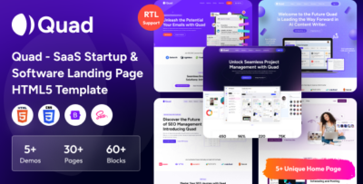 Quad - SaaS Startup & Software Landing Page HTML5 Template