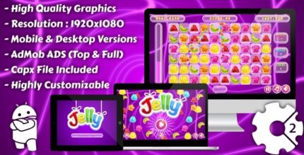 Jelly Match-3 - HTML5 Game, Mobile Version+AdMob!!! (Construct 3 Construct 2 Capx)