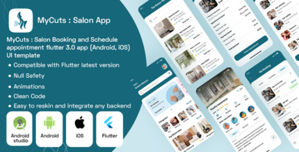 MyCuts Salon Booking and Schedule appointment flutter 3.0 app(Android, iOS)UI template