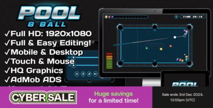 Pool 8 Ball - HTML5 Game + Mobile Version! (Construct 3 Construct 2 Capx)