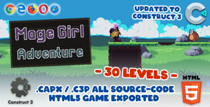 Mage Girl Adventure (Side Scrolling Pixel Art) - HTML5 Construct 23 Game (.capx .c3p)