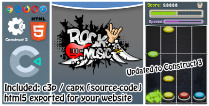 Rock Music (Guitar Hero Style) - Construct 23 (capx - c3p) HTML5 Game