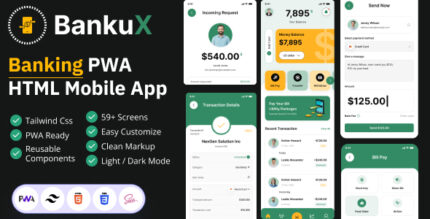 Bankux - Wallet & Banking PWA HTML Mobile App Template