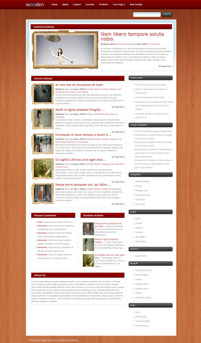 Elegant Themes Wooden WordPress Theme