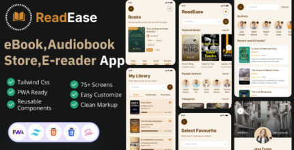 ReadEase - Ebook Store & Reader App UI Kit (Tailwind CSS + PWA)