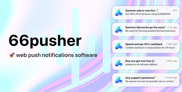66pusher Web push notifications PHP Script Extended License