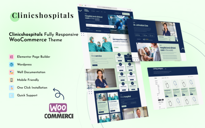 Clinics Hospitals Medical Hospitals Full Responsive Elementor Theme WooCommerce Theme