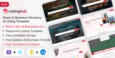 listinghub react js business directory listing template javascript typescript