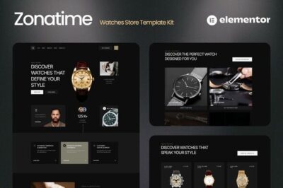zonatime dark theme watch store elementor template kit 1