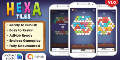 hexa tiles puzzle game android studio project with admob ads ready to publish