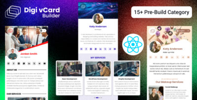 multipurpose personal digital business card react template digi vcard