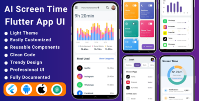 ai powered screen time app flutter template screen time control screen time monitoring