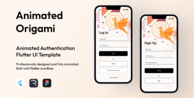 animated abstract origami login register screens flutter authentication ui kit