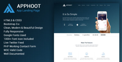 apphoot responsive app landing page template