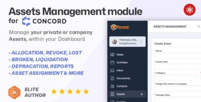 assets management module for concord crm manage company and customer assets