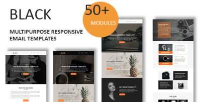 black multipurpose responsive email template with online stampready builder access