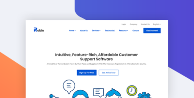 customer support software html landing page robin