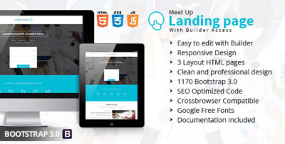 meet up landing page with html template builder access