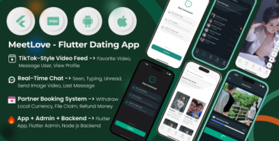 meetlove pro flutter dating app tiktok style real time chat partner booking admin backend