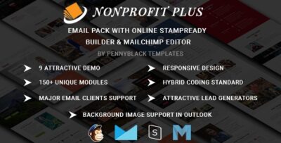 nonprofit plus email pack with online stampready mailchimp editors