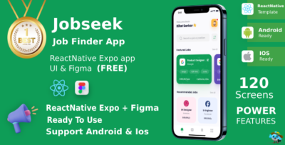 online job finder app ui kit reactnative expo figma free jobseek