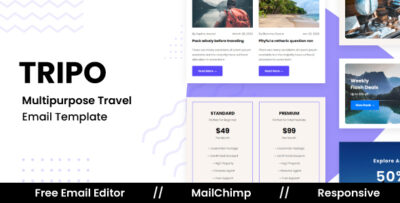 tripo responsive email template for travel agency with free email editor