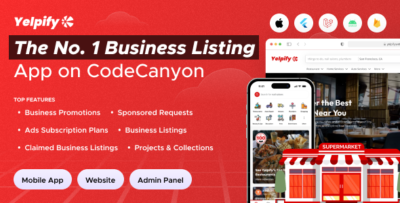 yelpify – yelp clone the no. 1 business listing flutter app with admin panel and website