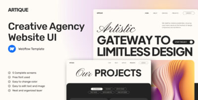 artique portfolio agency website webflow template