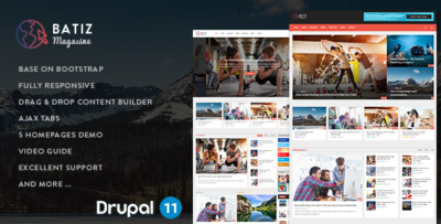 batiz responsive magazine news drupal 11 theme