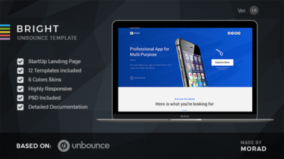 bright unbounce startup landing page