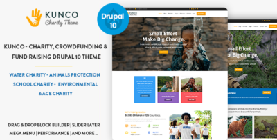 kunco charity crowdfunding fund raising drupal 10 theme