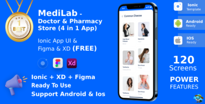 medilab doctor pharmacy android ios figma sketch ui kit ionic