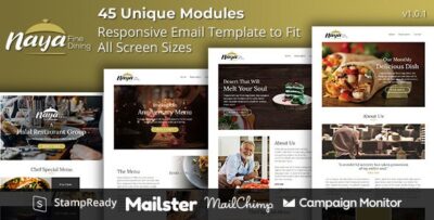naya fine dining responsive email template with online builder stampready