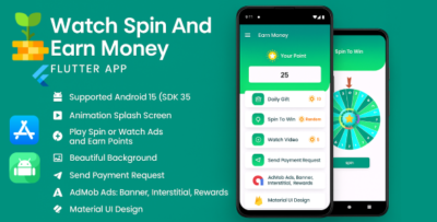 watch spin and earn money flutter app android ios
